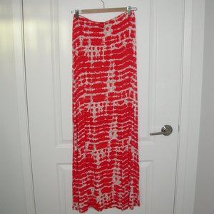 Loveappella Red and White Tie-Dye Maxi Skirt - Flowing Fit